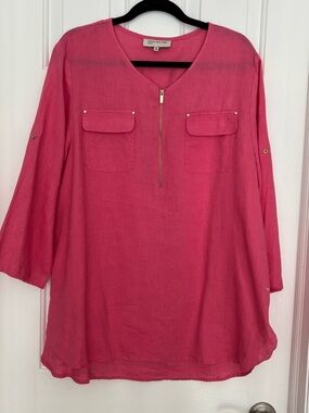 Jones New York Hot Pink Zip-Front Linen Tunic